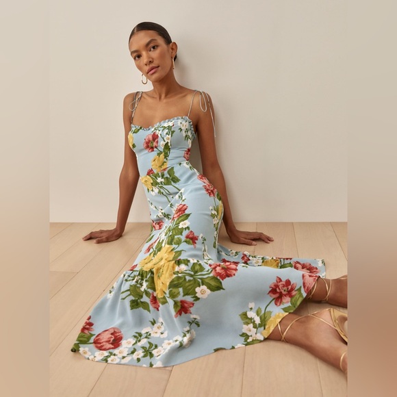 NWT Reformation Blue Floral Enya Midi Dress 8 - Picture 2 of 11